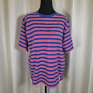 Vintage 90s C.A. Sport Striped T Shirt Blue Red White Cotton Boxy Size S